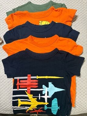 5 pack Kids Graphic Navy & Orange and Green T-Shirt Pack